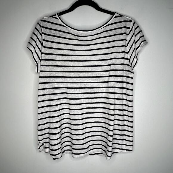 Theory Black & White Stripe Linen Scoop Neck T-Shirt Size Large - Picture 6 of 9